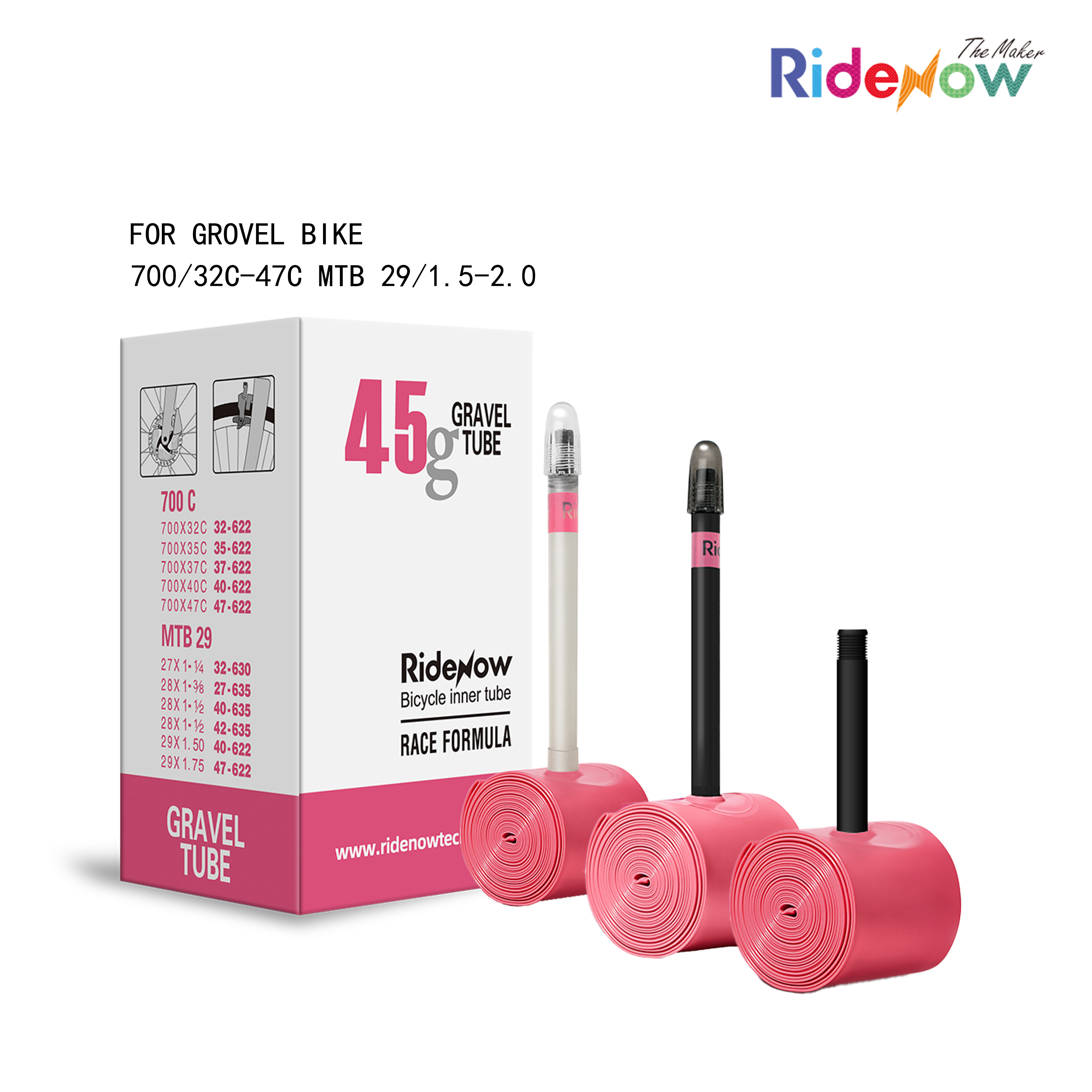 RideNow TPU Inner tube 2PC for Gravel Bike 700/32C-47C MTB 29/1.5-2.0