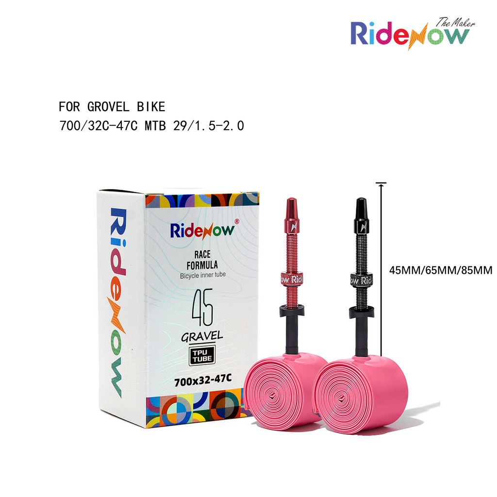 RideNow TPU Inner tube Aluminum Alloy Valve 2PC for Gravel Bike 700/32C-47C MTB 29/1.5-2.0