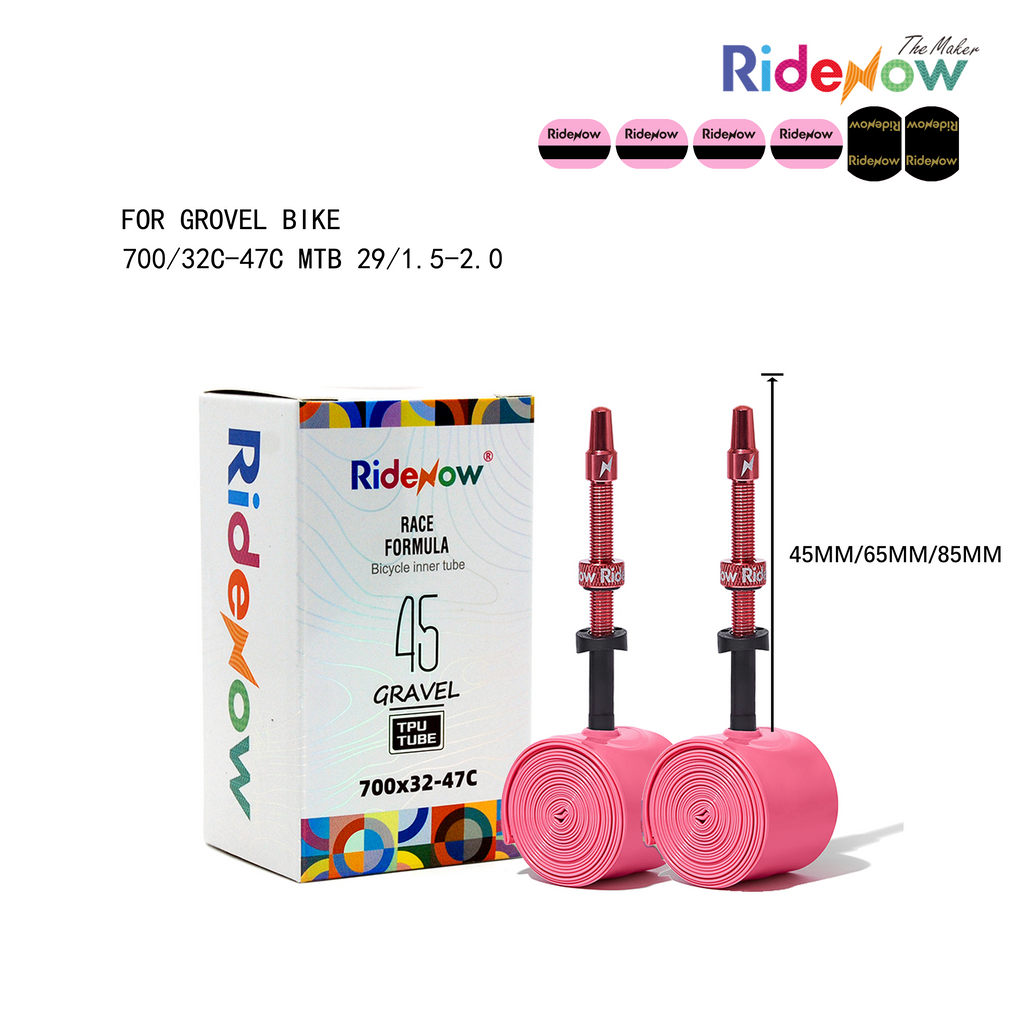 RideNow TPU Inner tube Aluminum Alloy Valve 2PC for Gravel Bike 700/32C-47C MTB 29/1.5-2.0