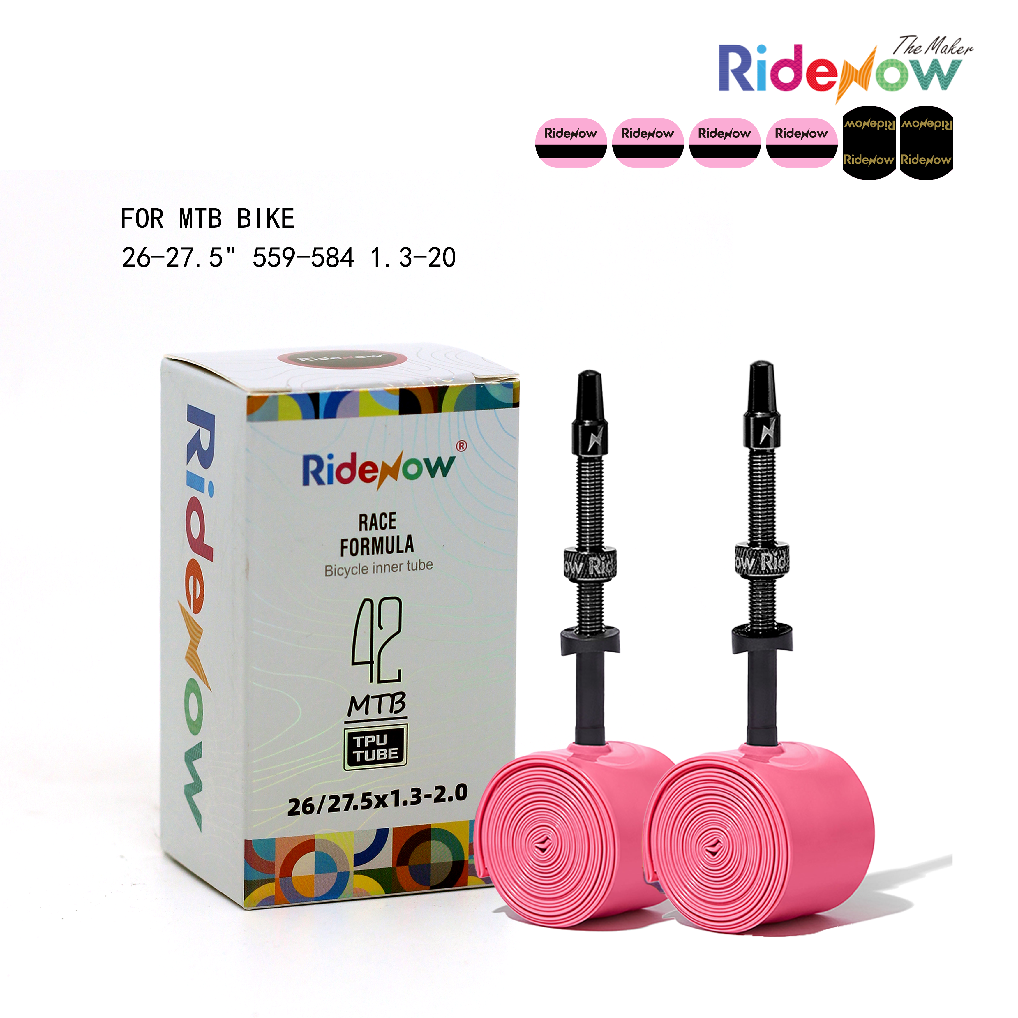 RideNow TPU Inner tube Aluminum Alloy Valve 2PC for MTB Bike 26-27.5" 559-584 1.3-20