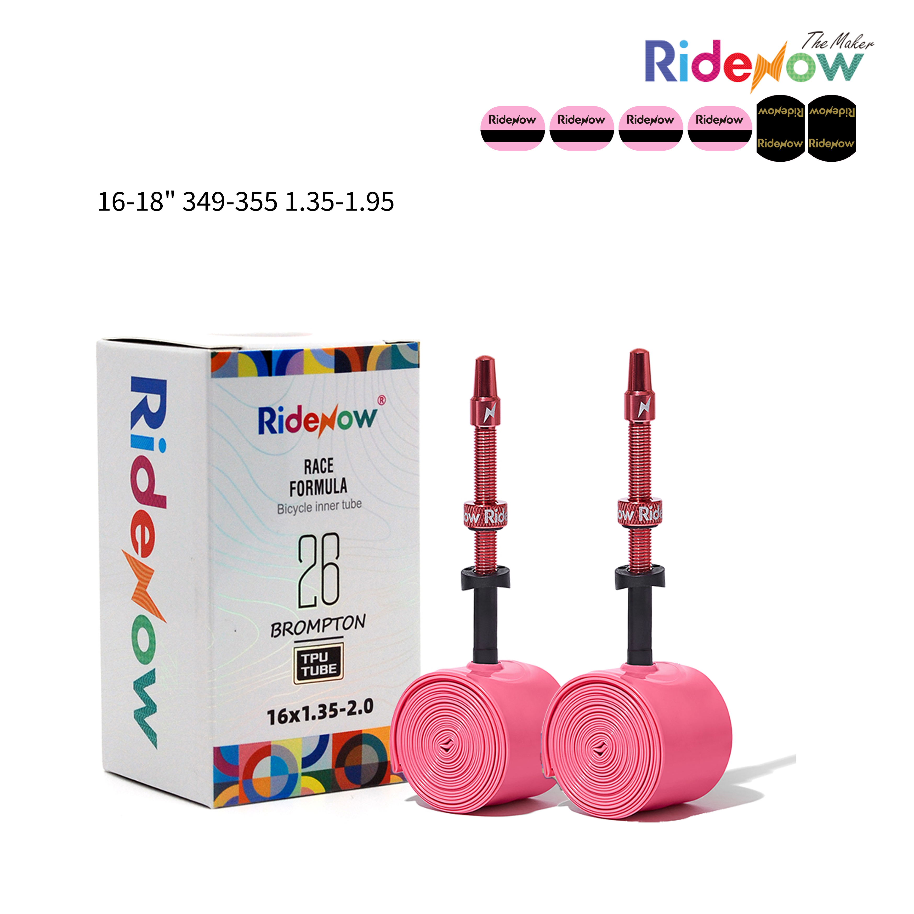 RideNow TPU Inner tube Aluminum Alloy Valve 2PC for Brompton/Birdy 16-18" 349-355 1.35-1.95