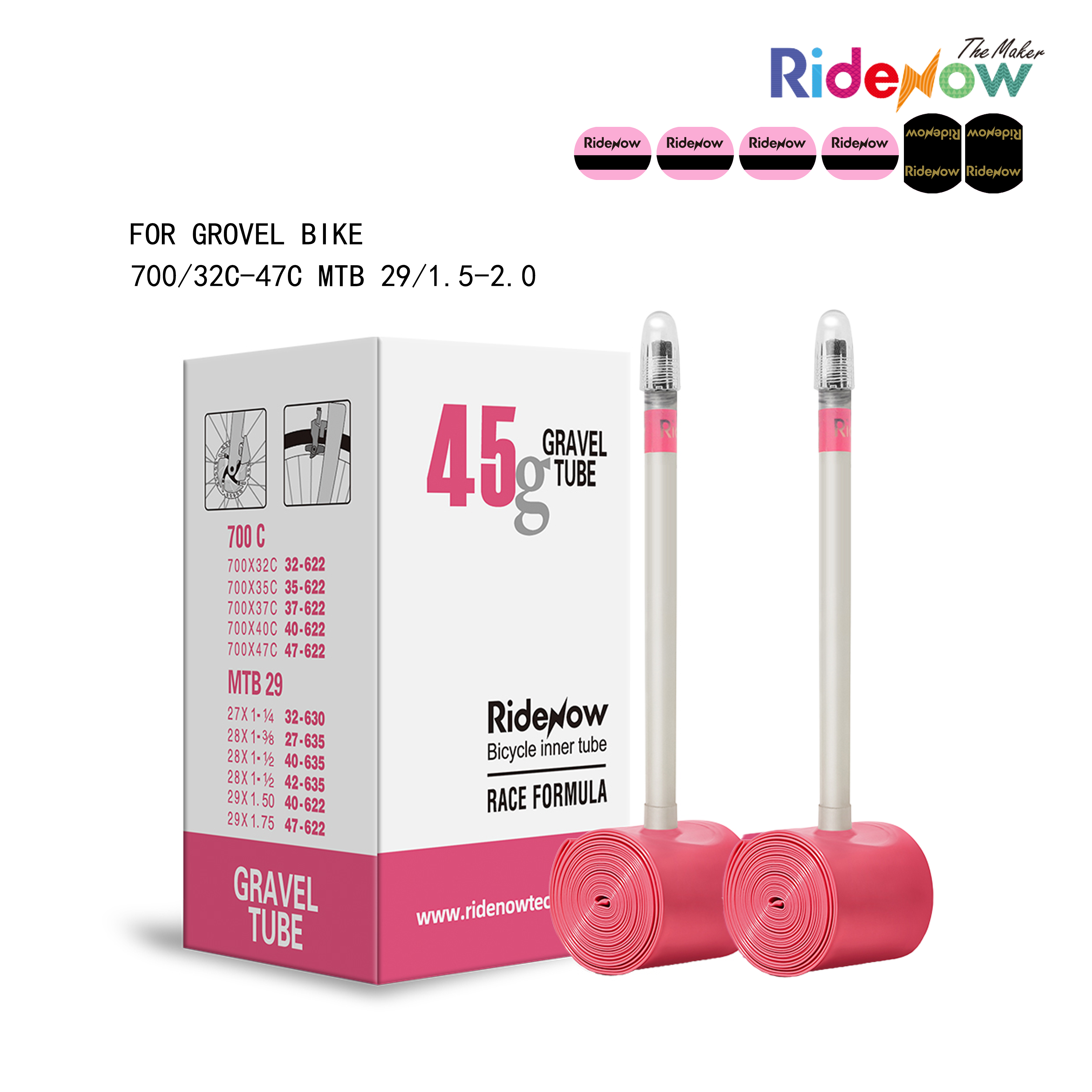 RideNow TPU Inner tube 2PC for Gravel Bike 700/32C-47C MTB 29/1.5-2.0
