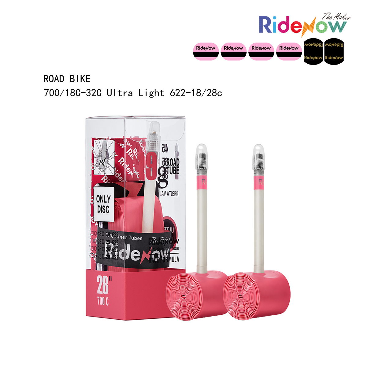 RideNow TPU Inner Tube Road Bike 700x18-28C, 700x18-32C, 700x28-38C, 2 Pack 700C bicycle inner tube with Presta valve 45/65/85 mm, 19g/24g/36g/39g