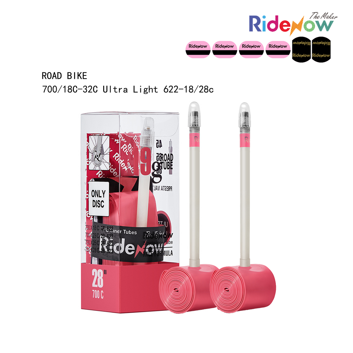 RideNow TPU Inner Tube Road Bike 700x18-28C, 700x18-32C, 700x28-38C, 2 Pack 700C bicycle inner tube with Presta valve 45/65/85 mm, 19g/24g/36g/39g
