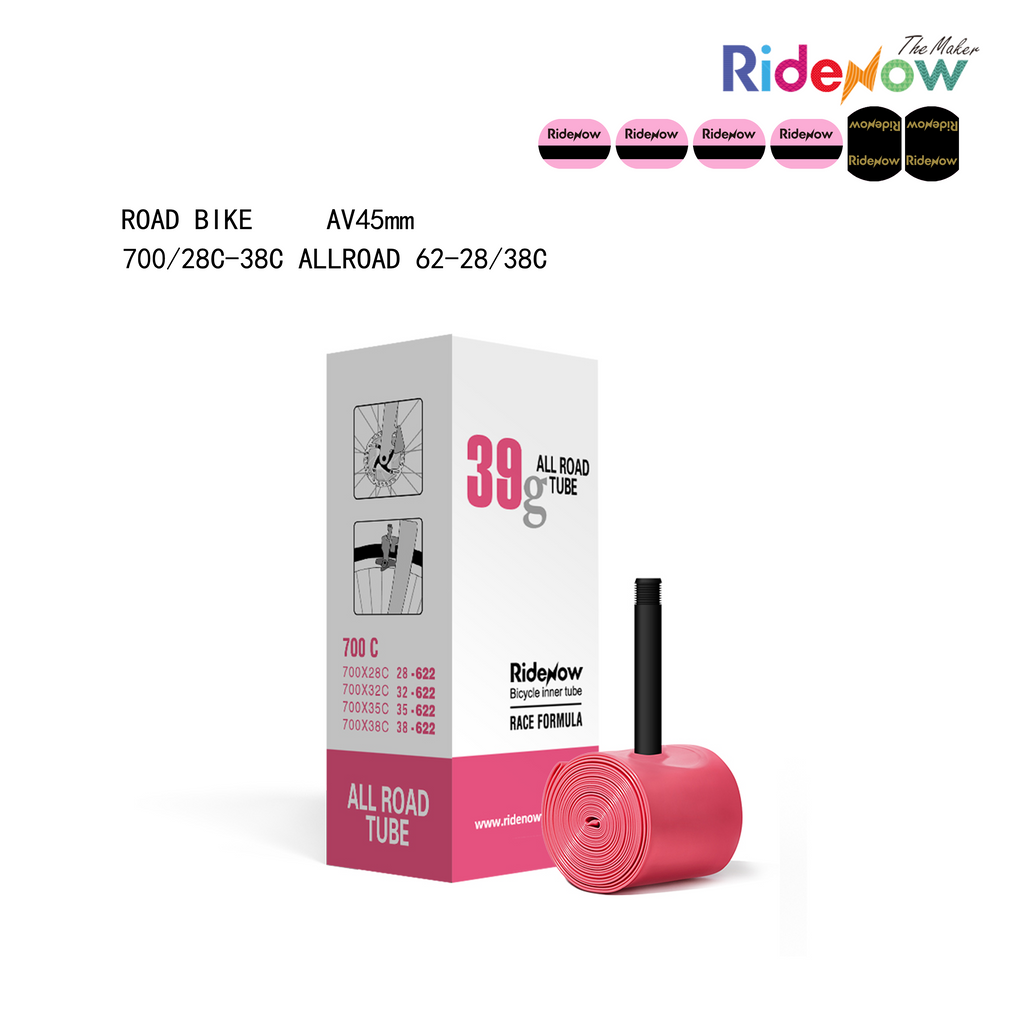RideNow TPU Inner Tube Road Bike 700x18-28C, 700x18-32C, 700x28-38C, 2 Pack | 700C bicycle inner tube with Presta valve 45/65/85 mm, 19g/24g/36g/39g